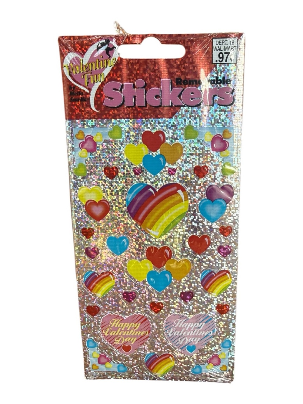 Vintage Mello Smello Valentine Funky Removable Stickers Rainbow Hearts